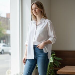 Theory Classic White Women's Button-Up Shirt Size Small